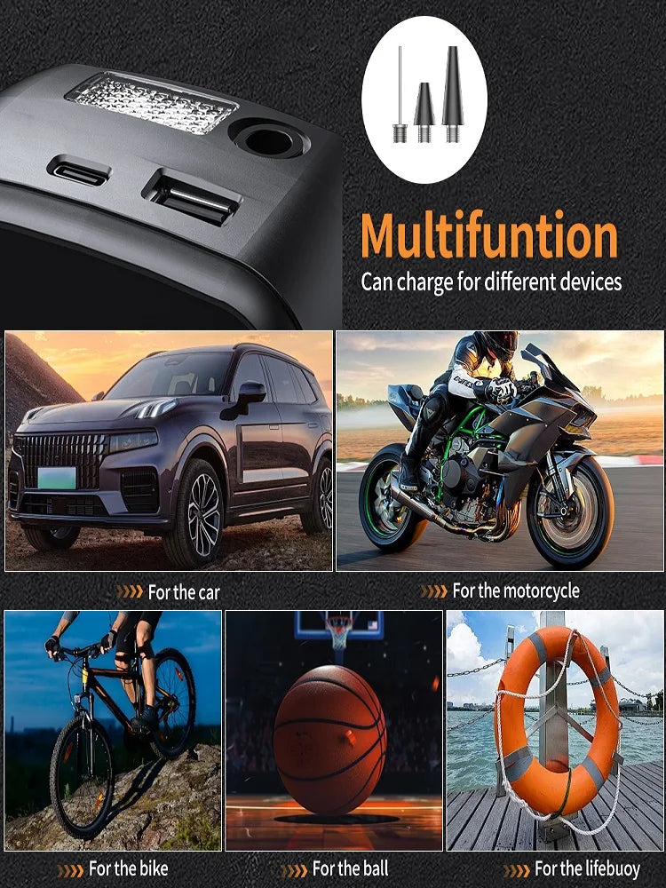 Portable Car Air Pump Electric Tire Inflator Pump Tool Intelligent Digital Display Tire Gases Machines Motorcycle Air Compressor